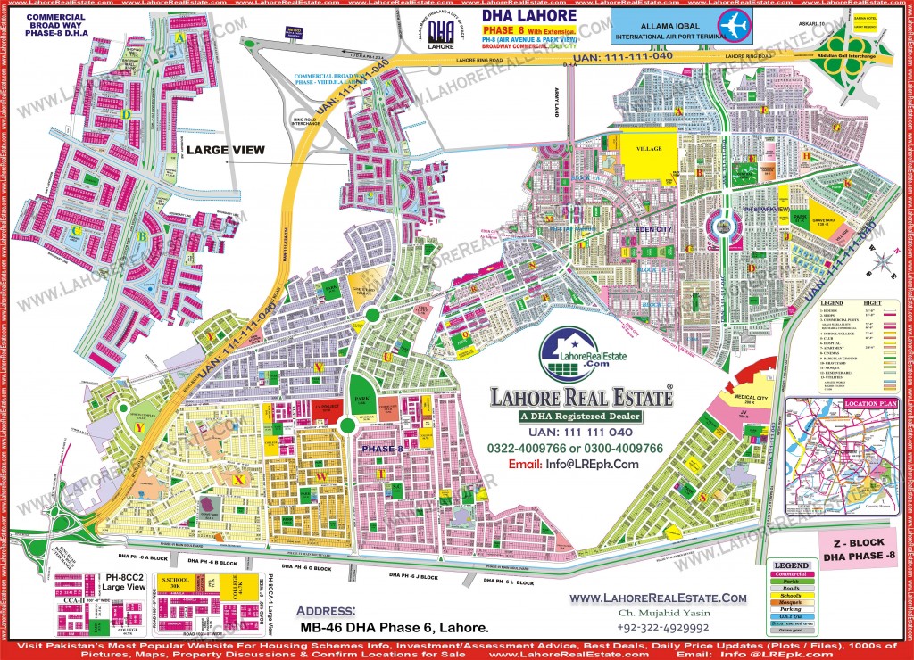 DHA Lahore Phase 8 Map September 2018 Updated 1024x740 