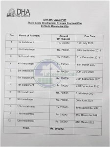 DHA Bahawalpur Development Charges Payment Plan for 6 Marla Villa