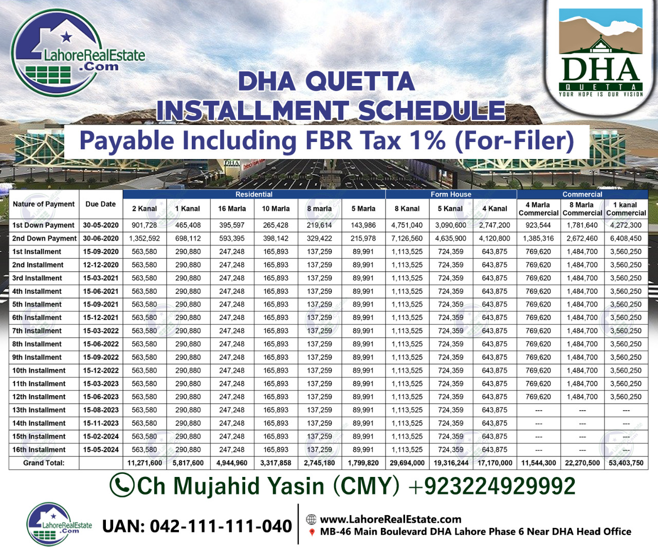 DHA Quetta Installment Plot Payment Plan Files are Available Lahore