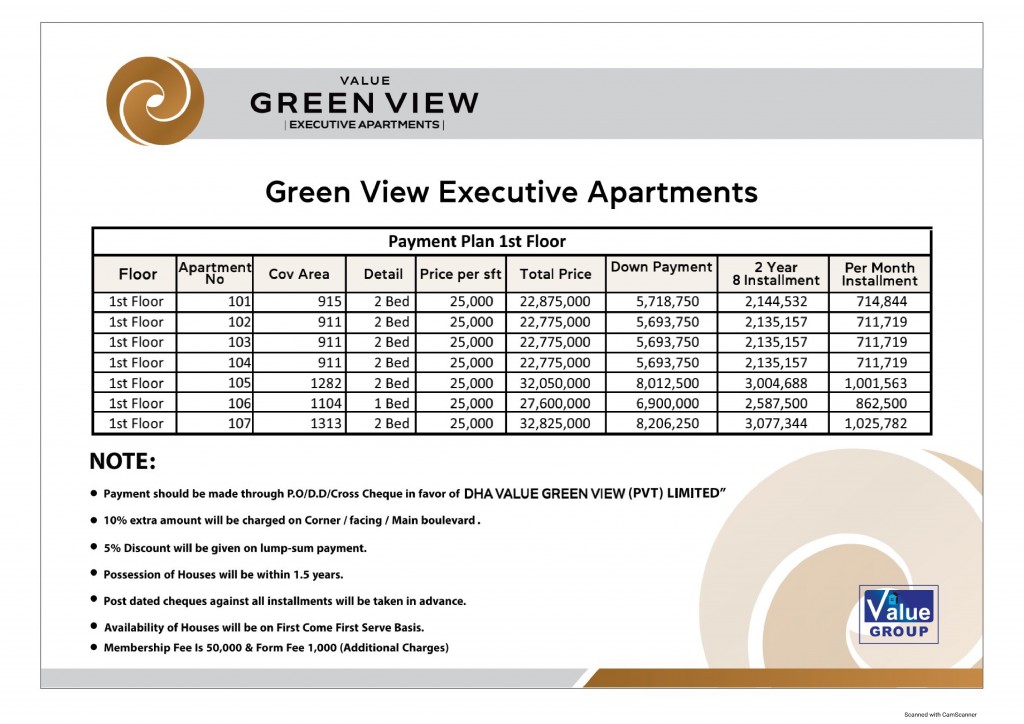 Green View Apartments Booking Payment Plan Layout Plan Joint