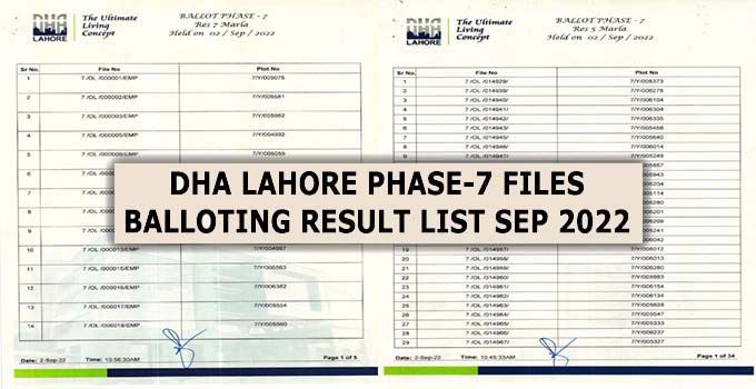 Dha Lahore Phase 7 Files Balloting Result List Pdf Files Download Check Your File In Ballot Result Lahore Real Estate