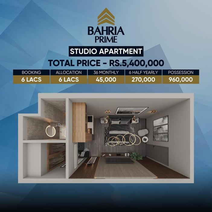 Studio Apartment Payment Plan of Bahria Prime