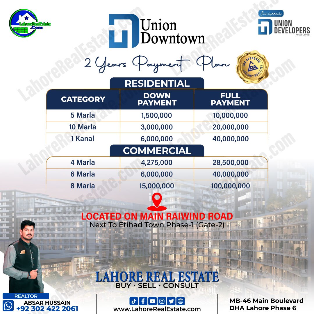 Union Downtown Lahore Payment Plan