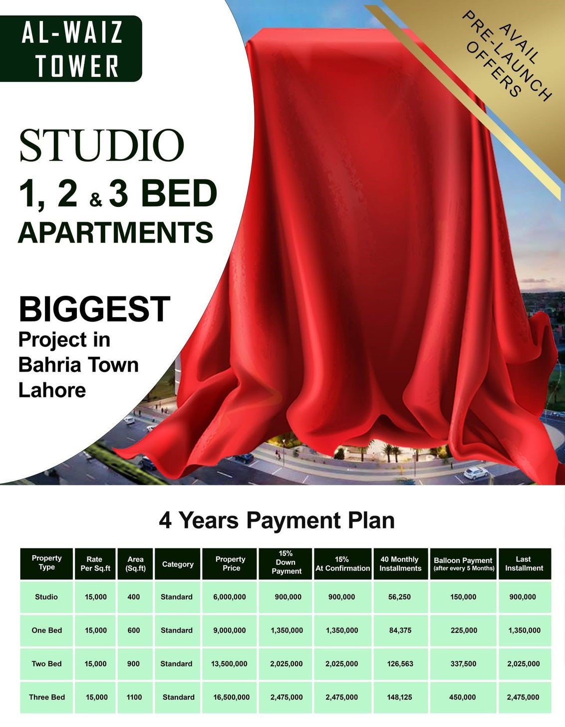 Payment Plan of Al Waiz Tower Bahria Town Lahore