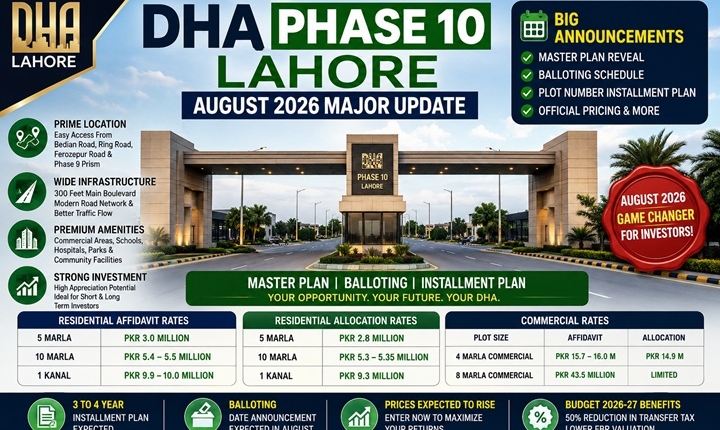DHA Phase 10 Lahore August 2026 Update | Master Plan, Balloting & Latest File Rates