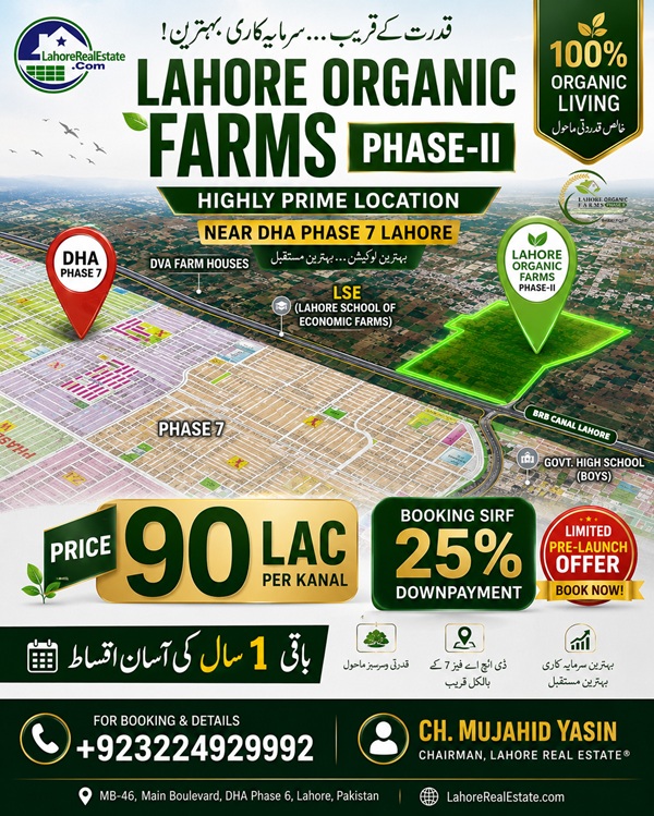 Lahore Organic Farms Phase 2 – Premium Farmhouse Plots Near DHA Phase 7 Lahore