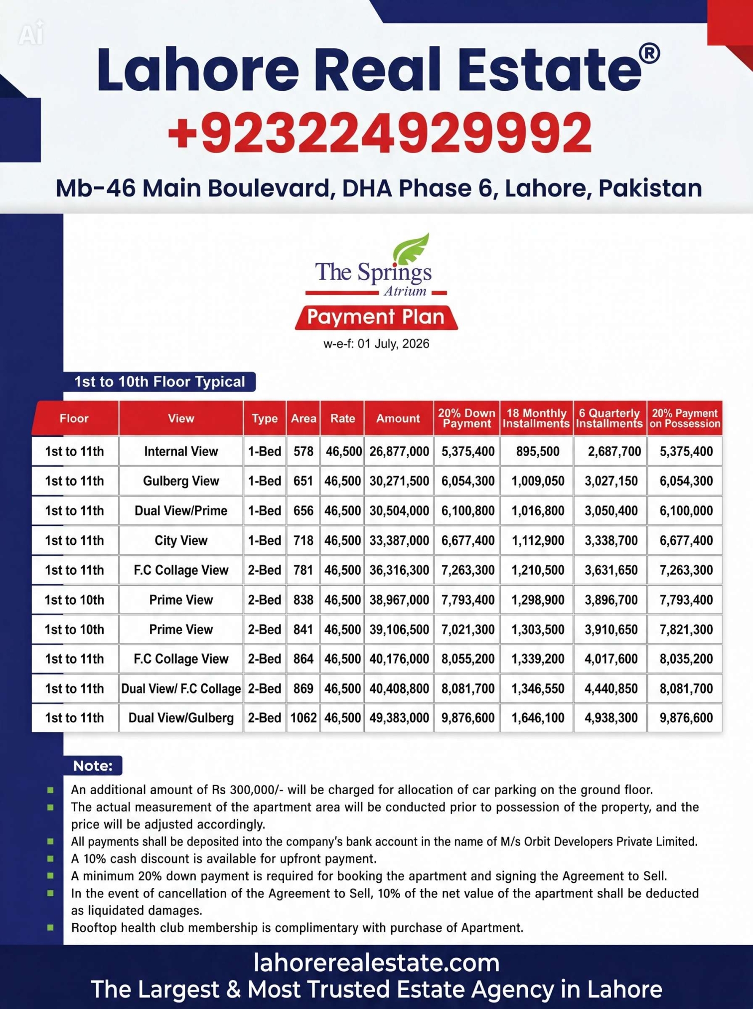 The Spring Atrium Payment Plan And Booking Details L