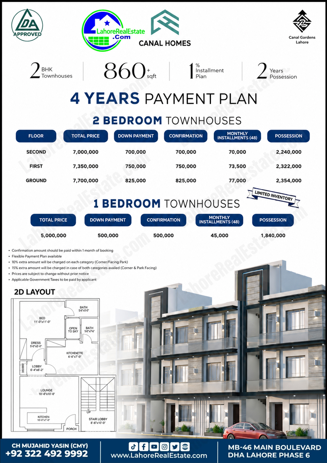 Canal Homes Townhouse Payment Plan